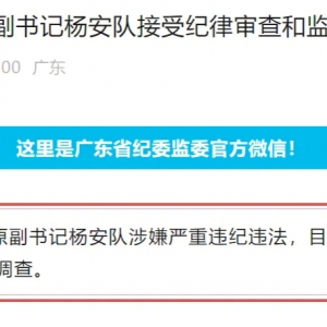 韶关市委原副书记杨安队被查！曾任曾任茂名市委常委、常务副市长